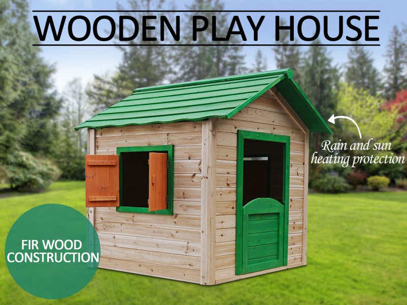 Wooden Children Playhouse with Green Roof