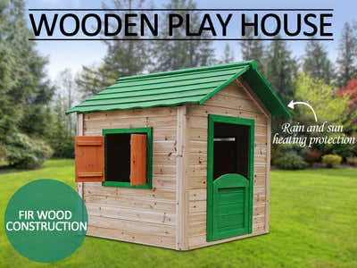 Wooden Children Playhouse with Green Roof