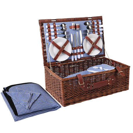 DS NA Alfresco 4 Person Picnic Basket Handle Baskets Outdoor Insulated Blanket