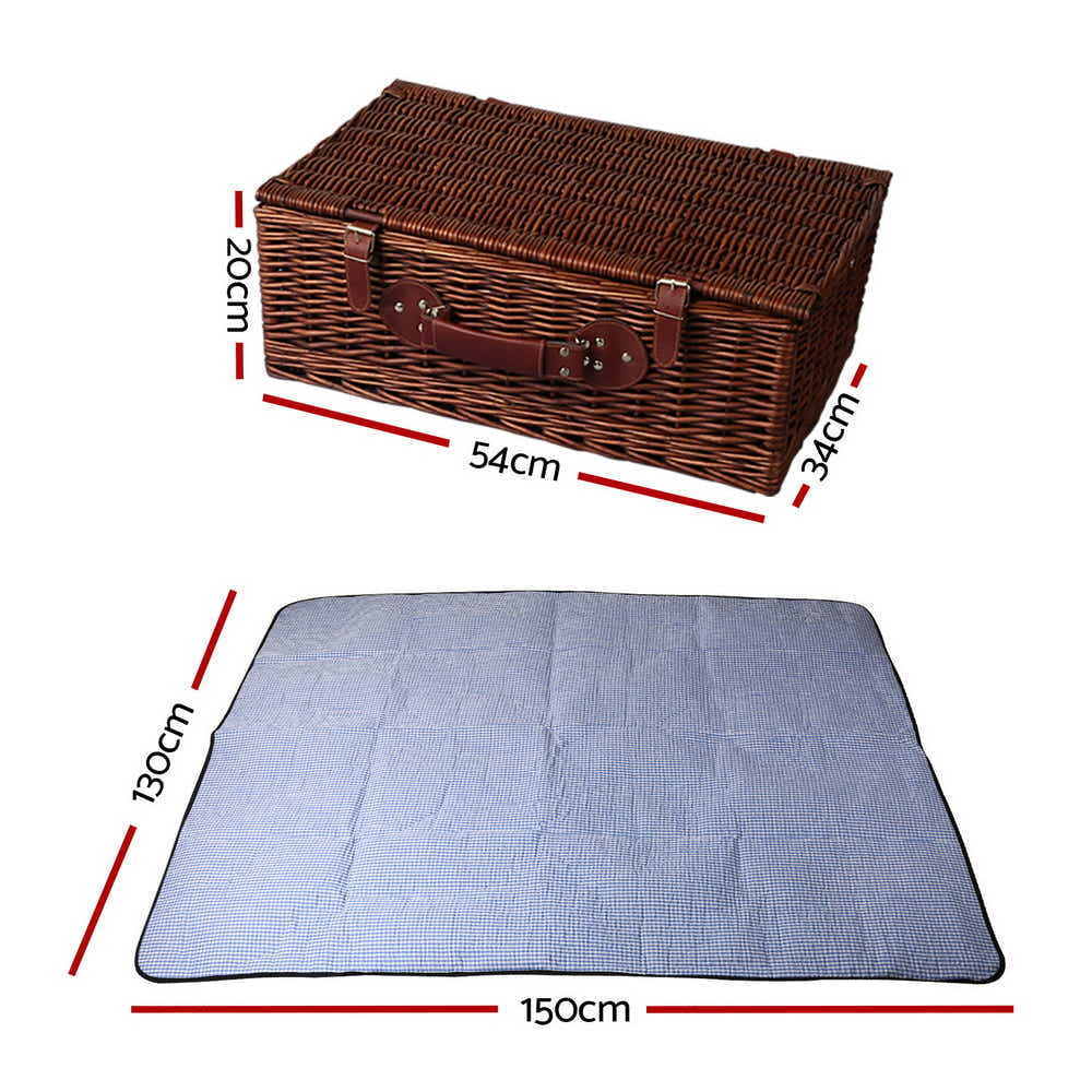 DS NA Alfresco 4 Person Picnic Basket Handle Baskets Outdoor Insulated Blanket