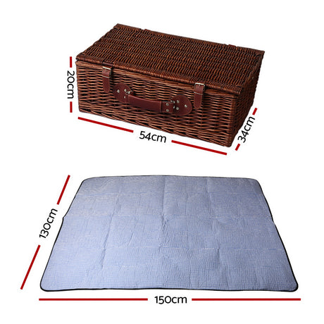 DS NA Alfresco 4 Person Picnic Basket Handle Baskets Outdoor Insulated Blanket