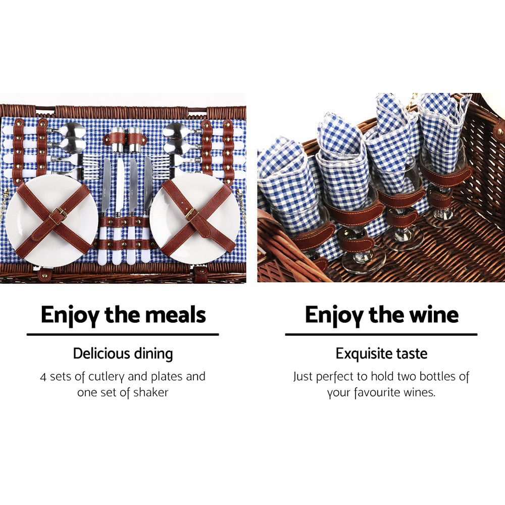 DS NA Alfresco 4 Person Picnic Basket Handle Baskets Outdoor Insulated Blanket