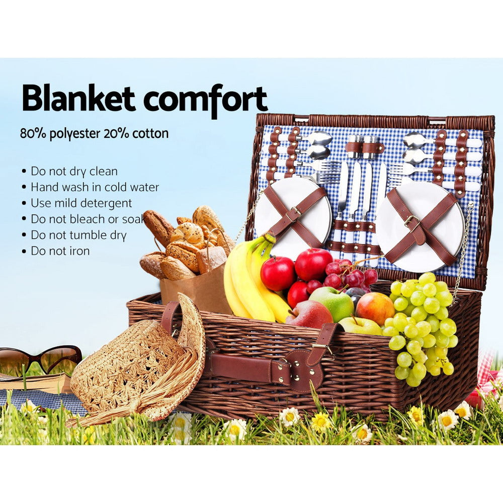 DS NA Alfresco 4 Person Picnic Basket Handle Baskets Outdoor Insulated Blanket