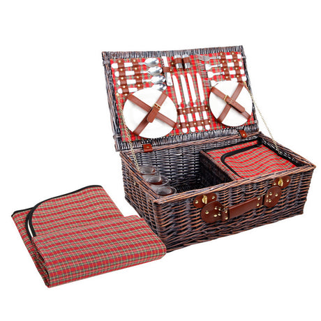 DS NA 4 Person Picnic Basket Wicker Picnic Set Outdoor Insulated Blanket