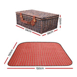 DS NA 4 Person Picnic Basket Wicker Picnic Set Outdoor Insulated Blanket