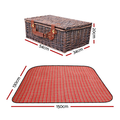 DS NA 4 Person Picnic Basket Wicker Picnic Set Outdoor Insulated Blanket