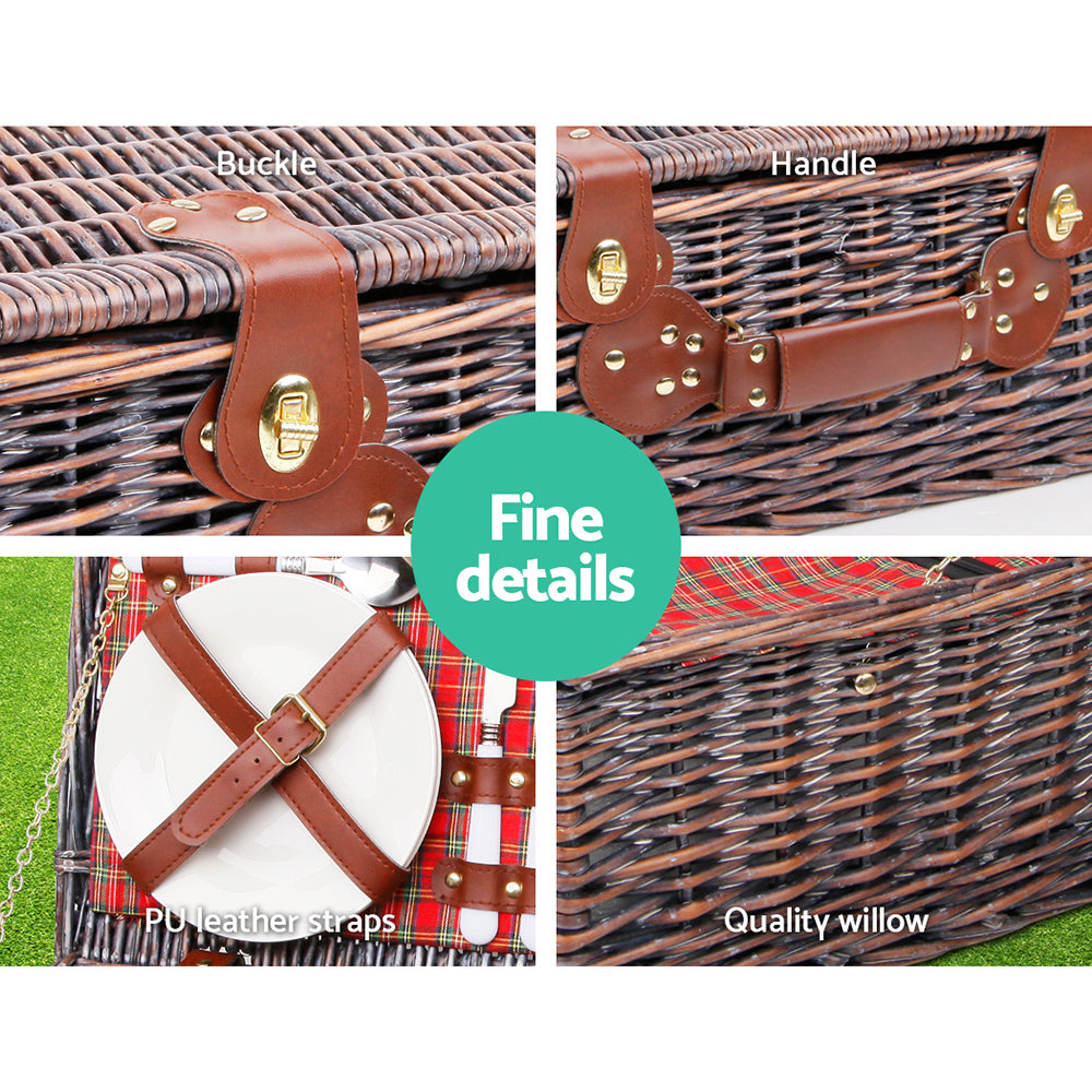 DS NA 4 Person Picnic Basket Wicker Picnic Set Outdoor Insulated Blanket