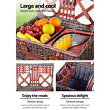 DS NA 4 Person Picnic Basket Wicker Picnic Set Outdoor Insulated Blanket