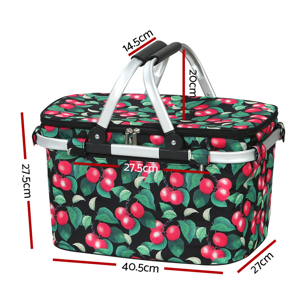 DS NA Folding Picnic Bag Basket Cooler Hamper Camping Hiking Insulated Lunch