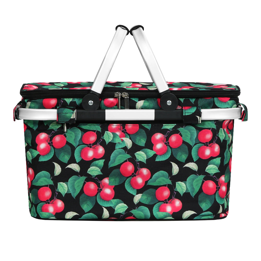 DS NA Folding Picnic Bag Basket Cooler Hamper Camping Hiking Insulated Lunch