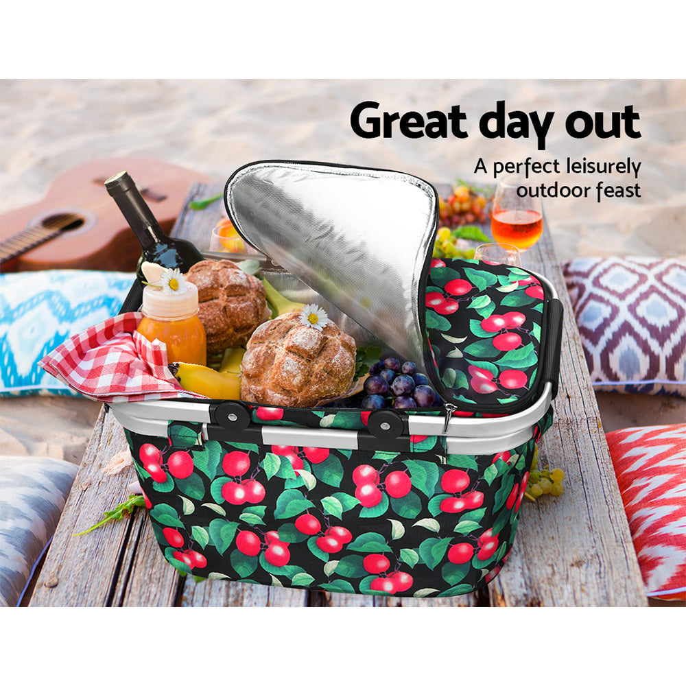 DS NA Folding Picnic Bag Basket Cooler Hamper Camping Hiking Insulated Lunch