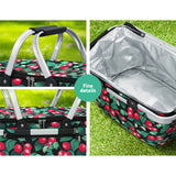 DS NA Folding Picnic Bag Basket Cooler Hamper Camping Hiking Insulated Lunch