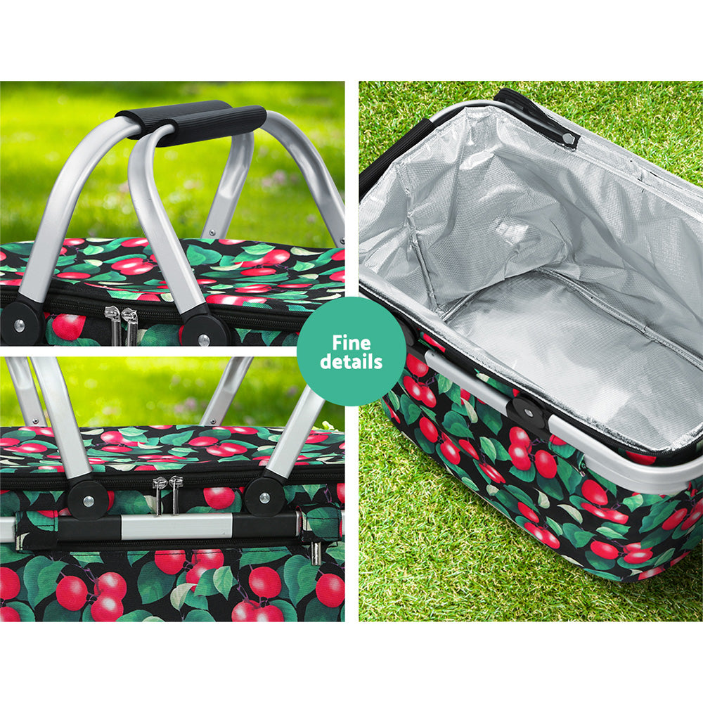 DS NA Folding Picnic Bag Basket Cooler Hamper Camping Hiking Insulated Lunch
