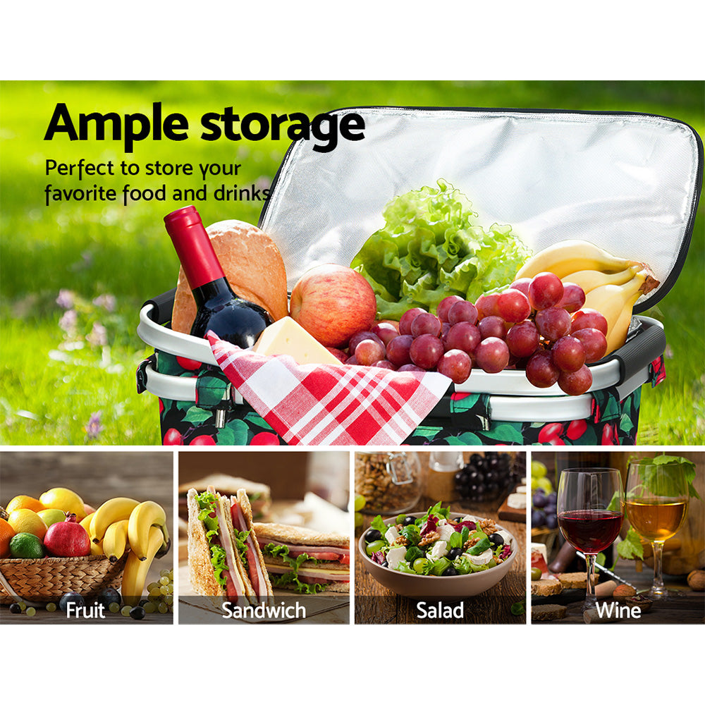 DS NA Folding Picnic Bag Basket Cooler Hamper Camping Hiking Insulated Lunch