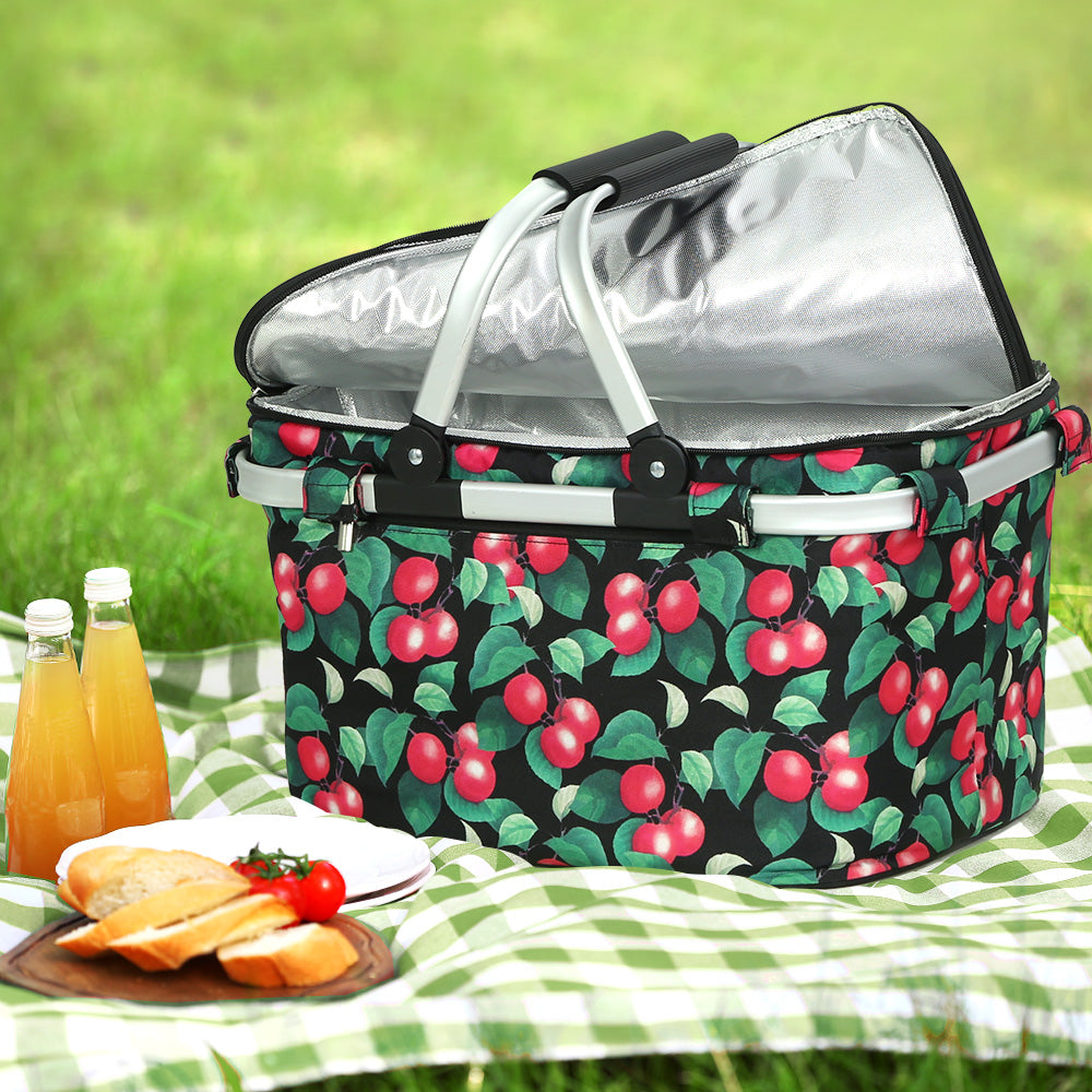 DS NA Folding Picnic Bag Basket Cooler Hamper Camping Hiking Insulated Lunch