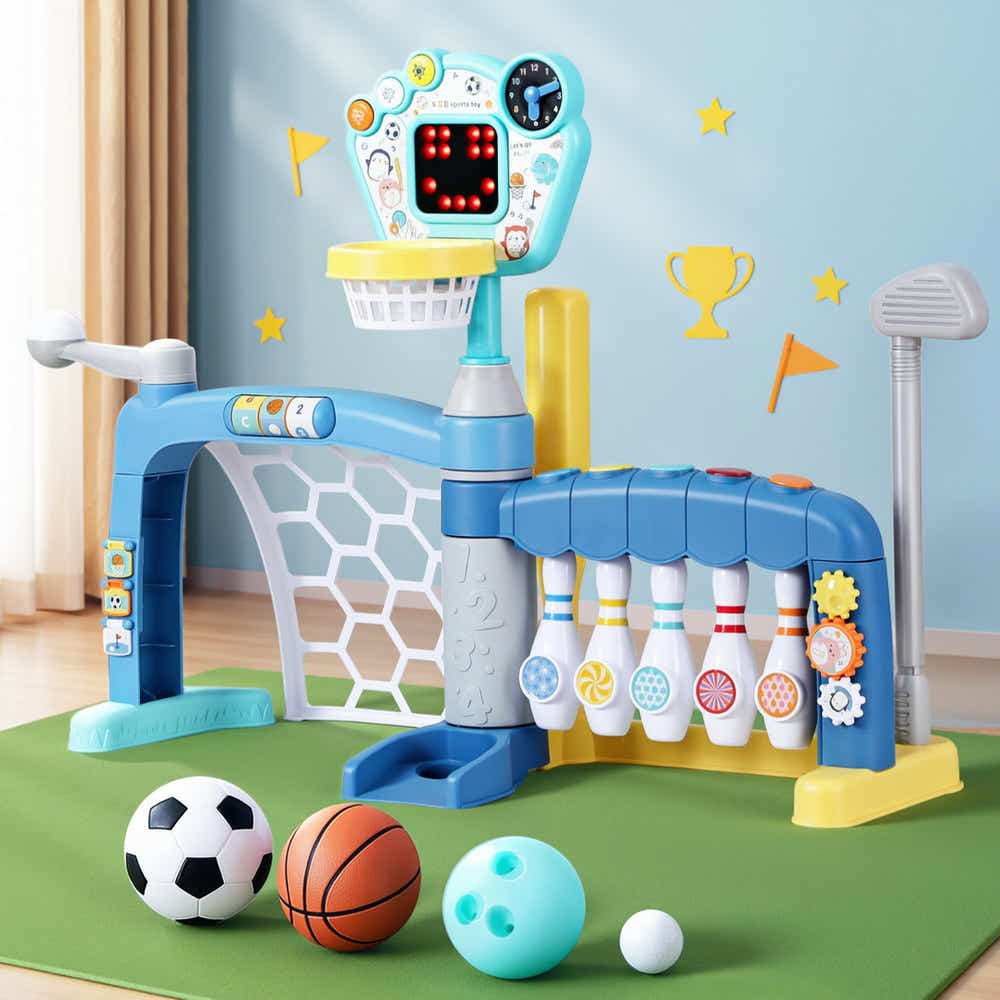 DS NA Keezi Kids Basketball Hoop Stand Bowling Baseball Golf Game Toys Set Blue