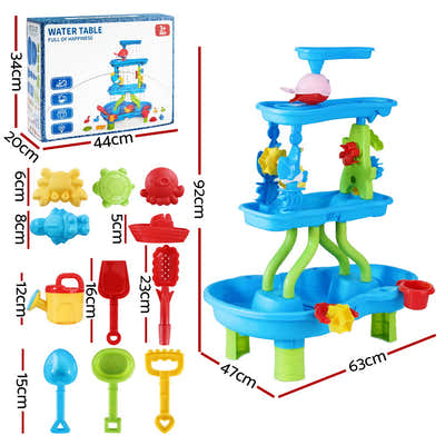 Sand and Water Table 4-Tier Waterfall Sandpit Toys Beach Shovel