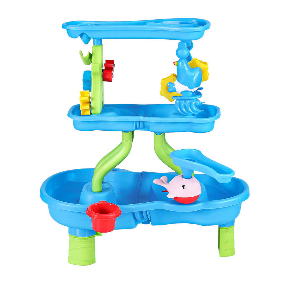 DS NA Keezi Kids Sand and Water Table 4-Tier Waterfall Sandpit Toys Beach Shovel