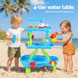 DS NA Keezi Kids Sand and Water Table 4-Tier Waterfall Sandpit Toys Beach Shovel