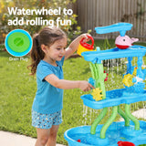 DS NA Keezi Kids Sand and Water Table 4-Tier Waterfall Sandpit Toys Beach Shovel