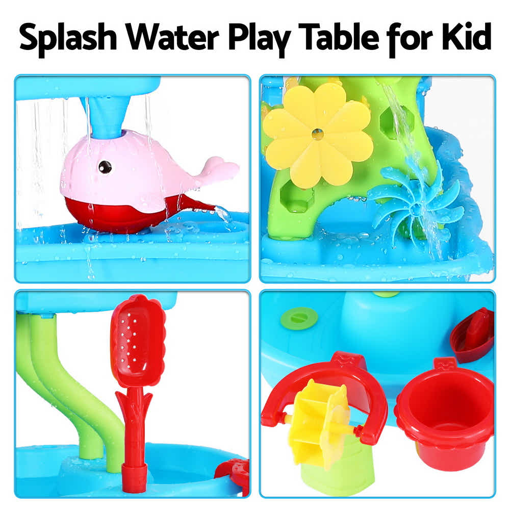 DS NA Keezi Kids Sand and Water Table 4-Tier Waterfall Sandpit Toys Beach Shovel