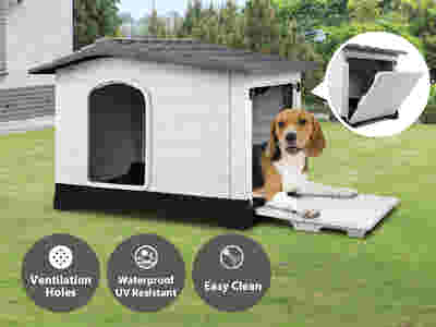 Plastic Dog House with Side Door - Grey