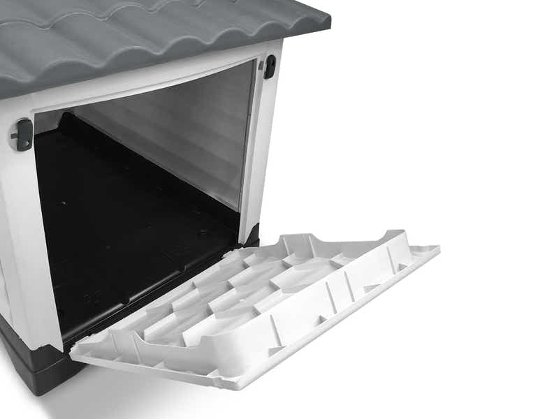 Plastic Dog House with Side Door - Grey