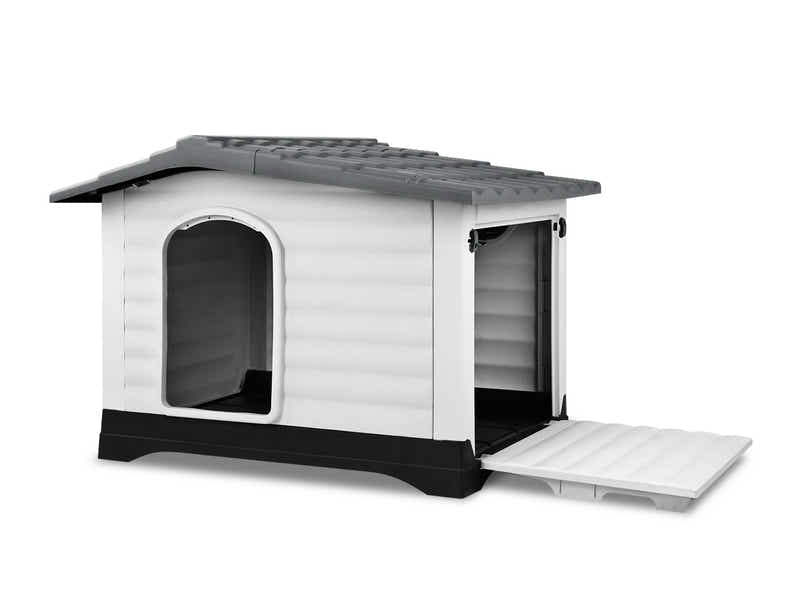 Plastic Dog House with Side Door - Grey