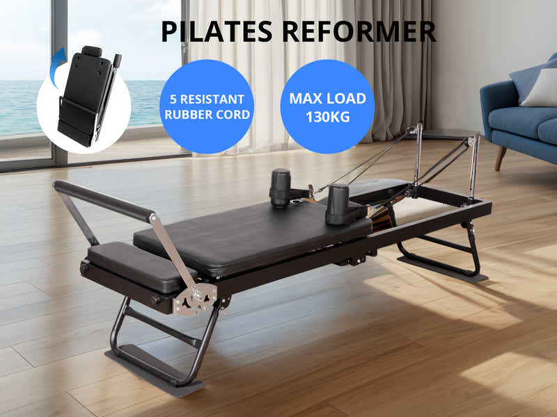 Foldable Pilates Reformer With Headrest Black