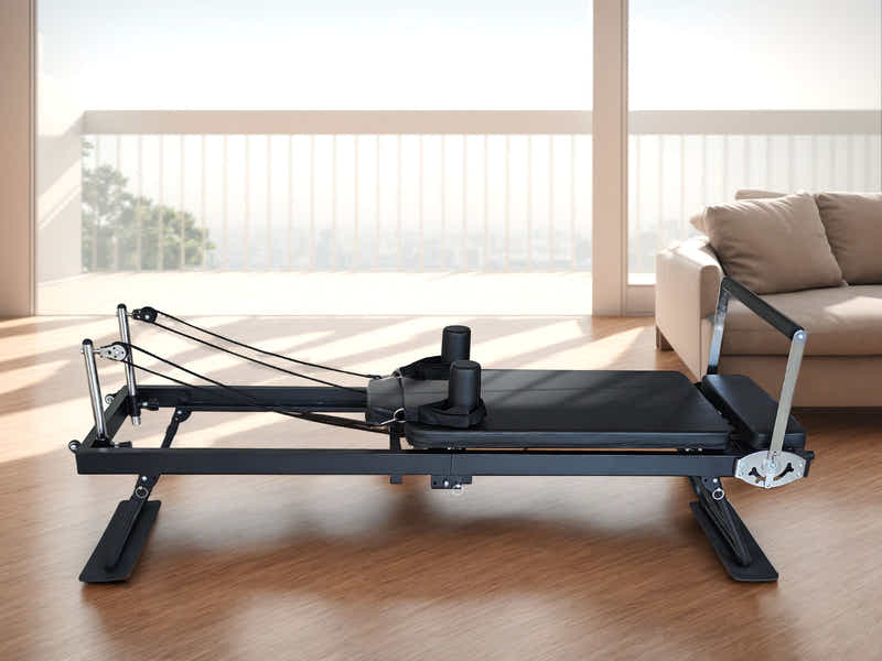 Foldable Pilates Reformer With Headrest Black