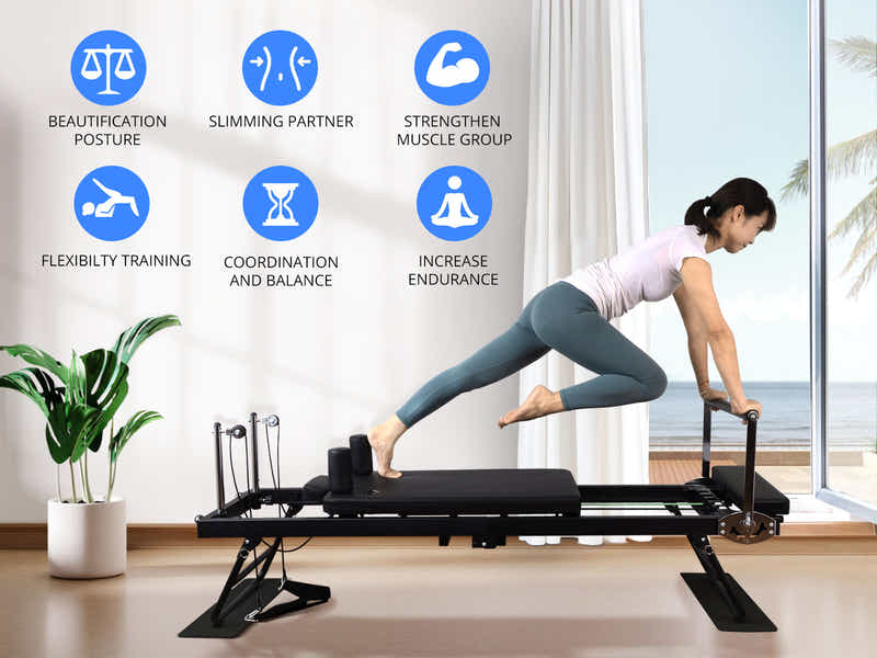 Foldable Pilates Reformer With Headrest Black