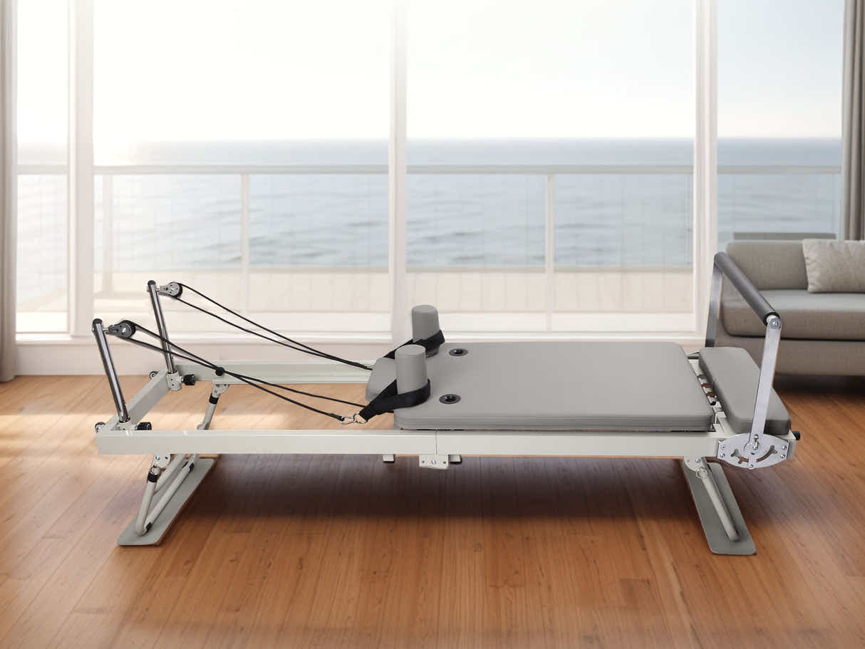 Foldable Pilates Reformer With Headrest - White