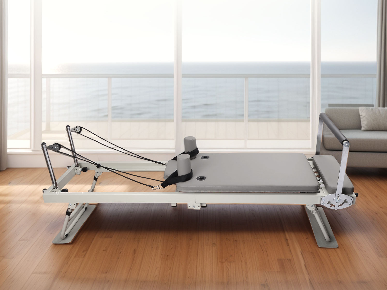 Foldable Pilates Reformer With Headrest White