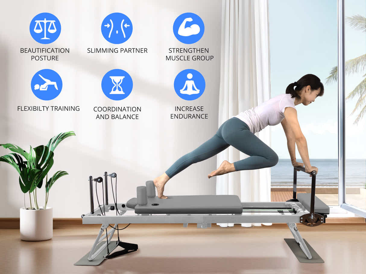 Foldable Pilates Reformer With Headrest - White