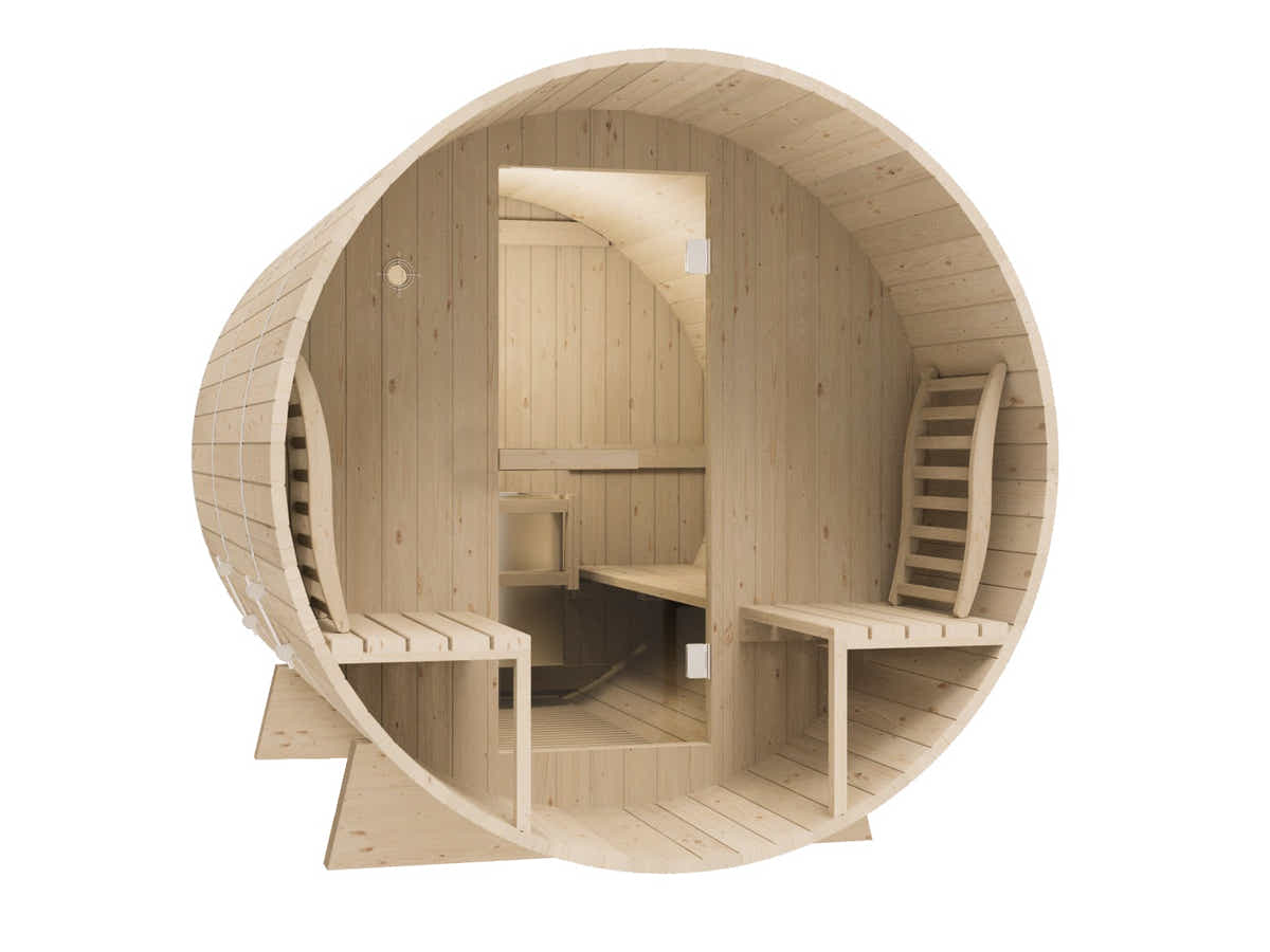 DS Quilo 4-Person Outdoor Barrel Sauna with Porch