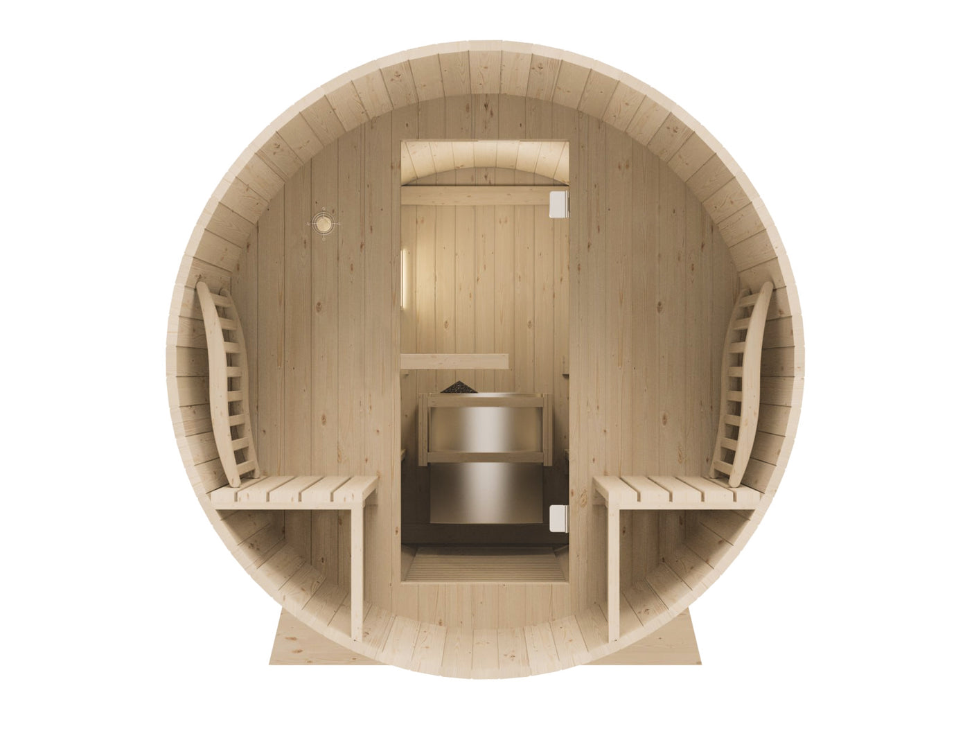 2-4 Person Outdoor Barrel Sauna with Porch Red Bitumen Roof Upgraded