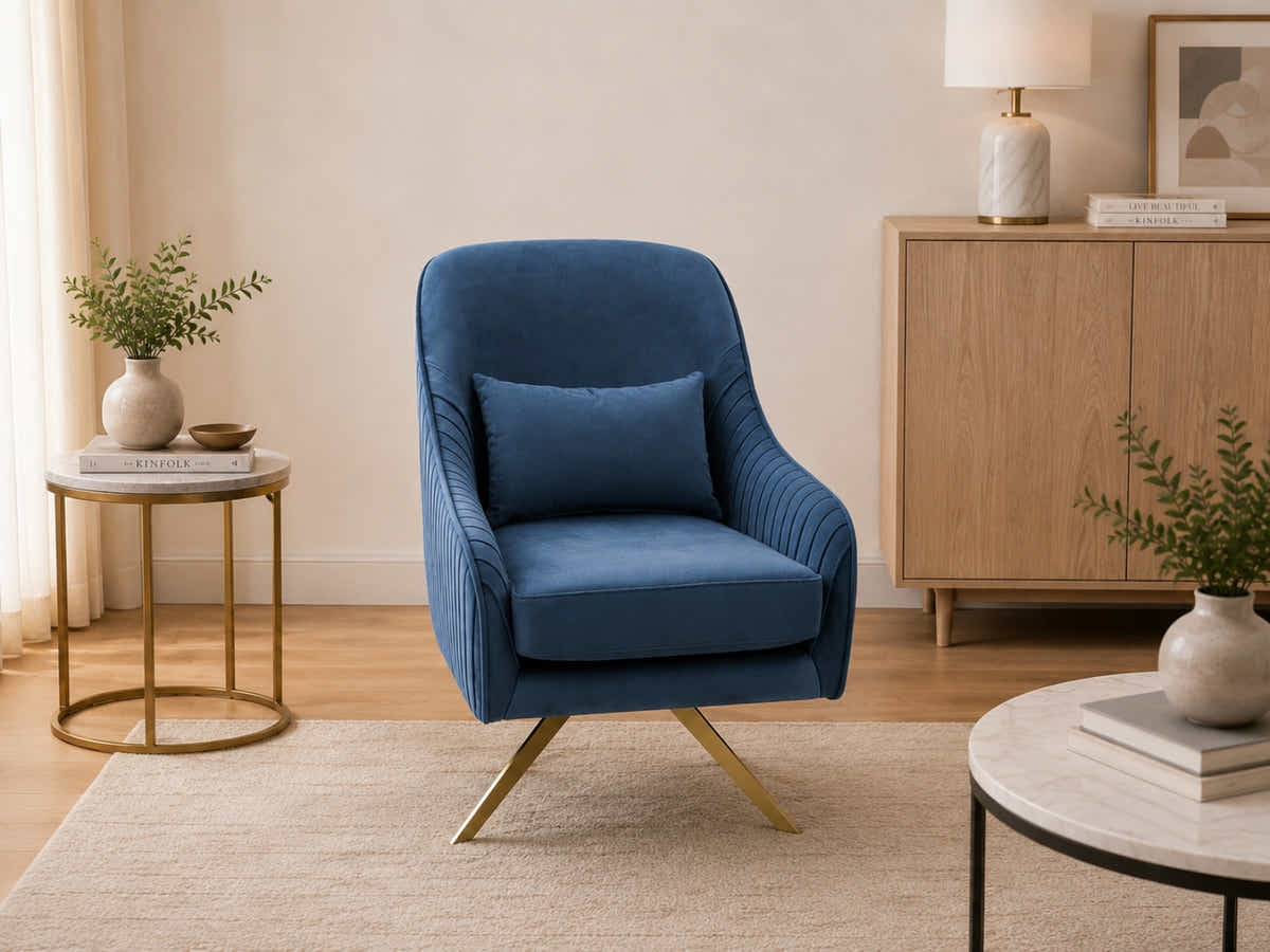 Velvet Swivel Accent Chair - Navy