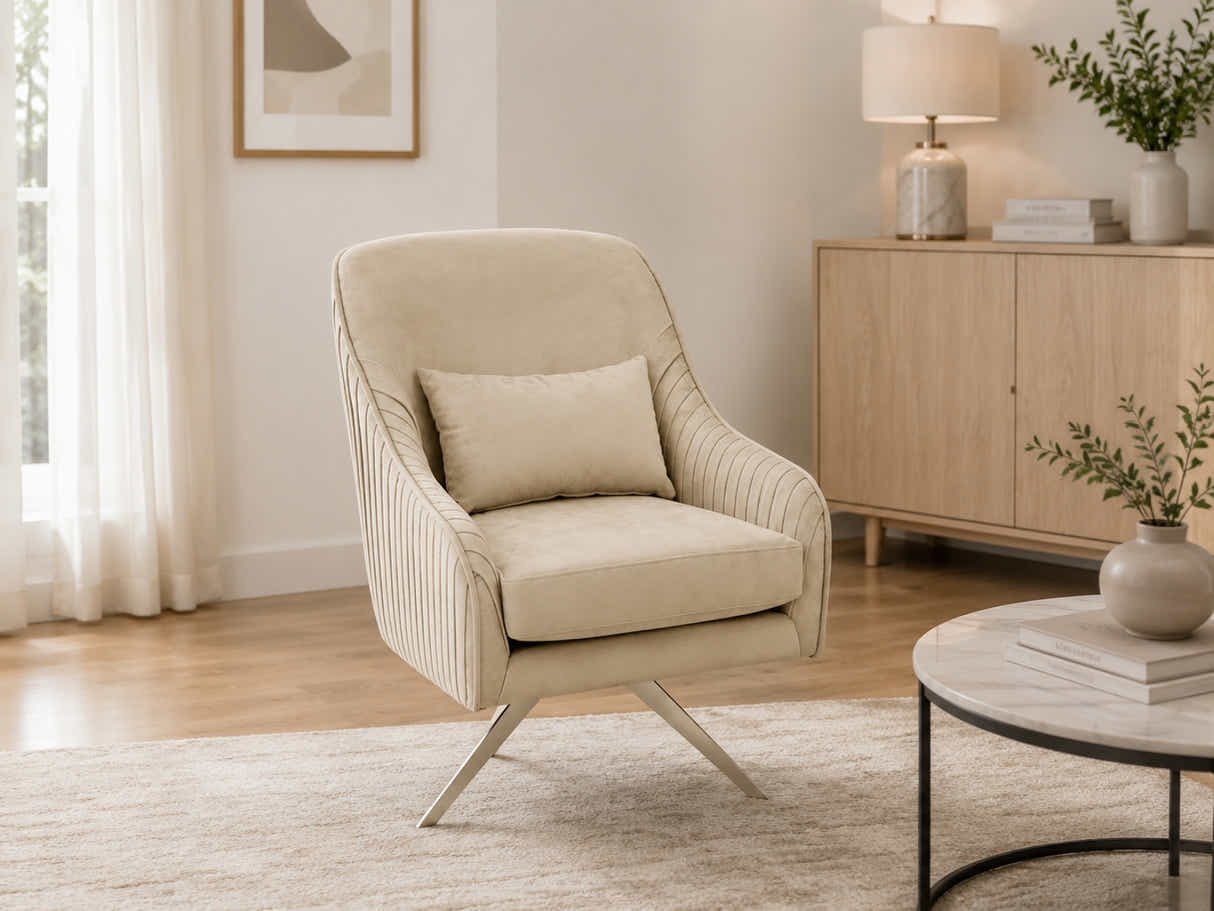 Velvet Swivel Accent Chair - Beige