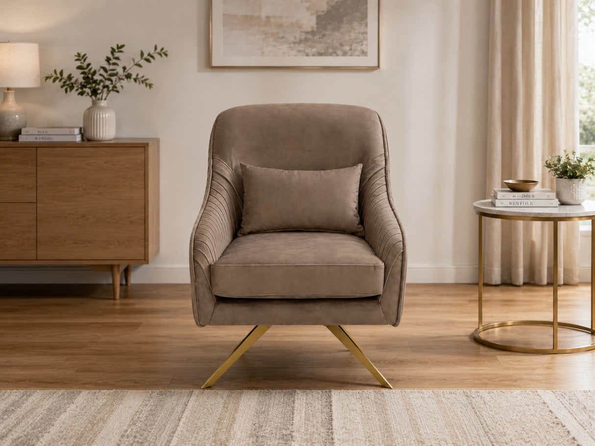 Velvet Swivel Accent Chair - Light Brown