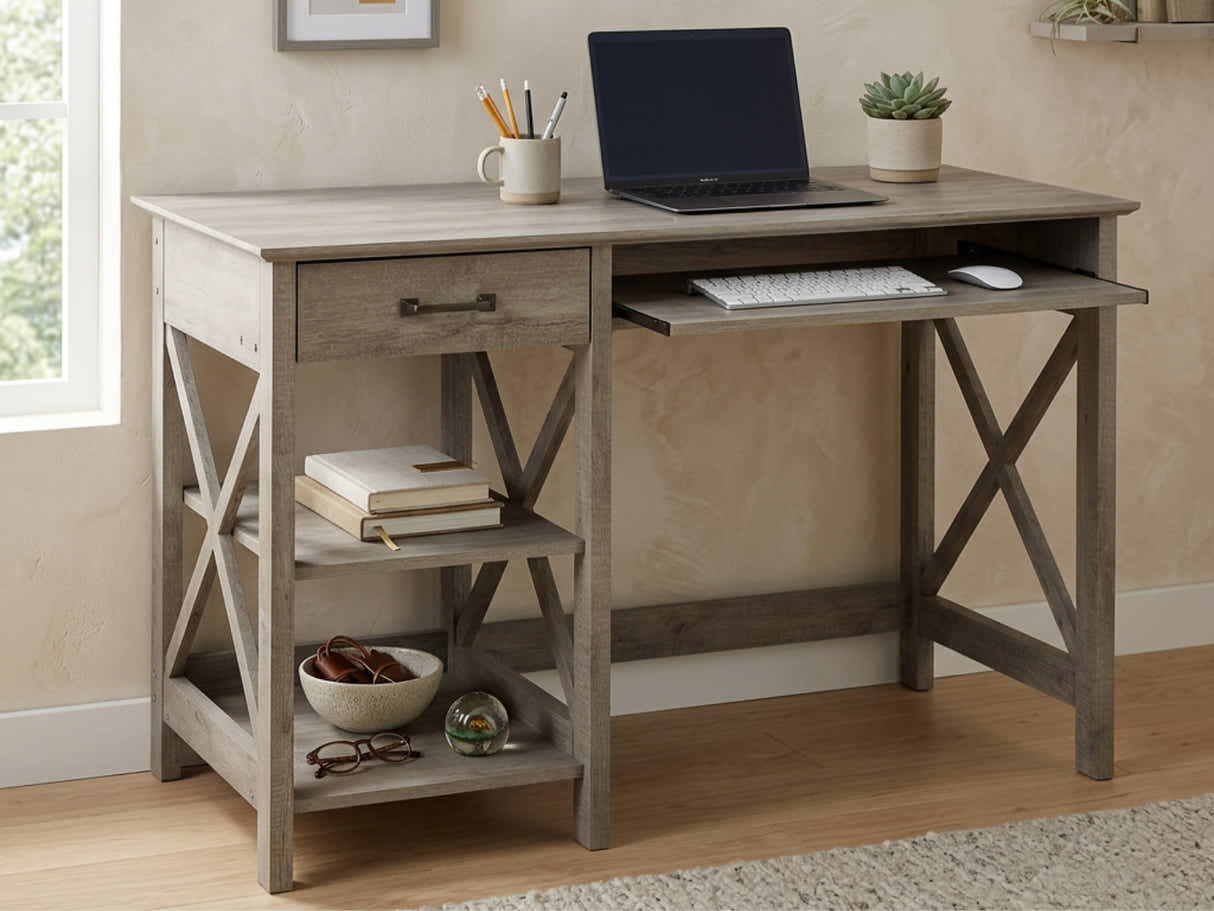Writing Desk With Shelves Rustic Oak