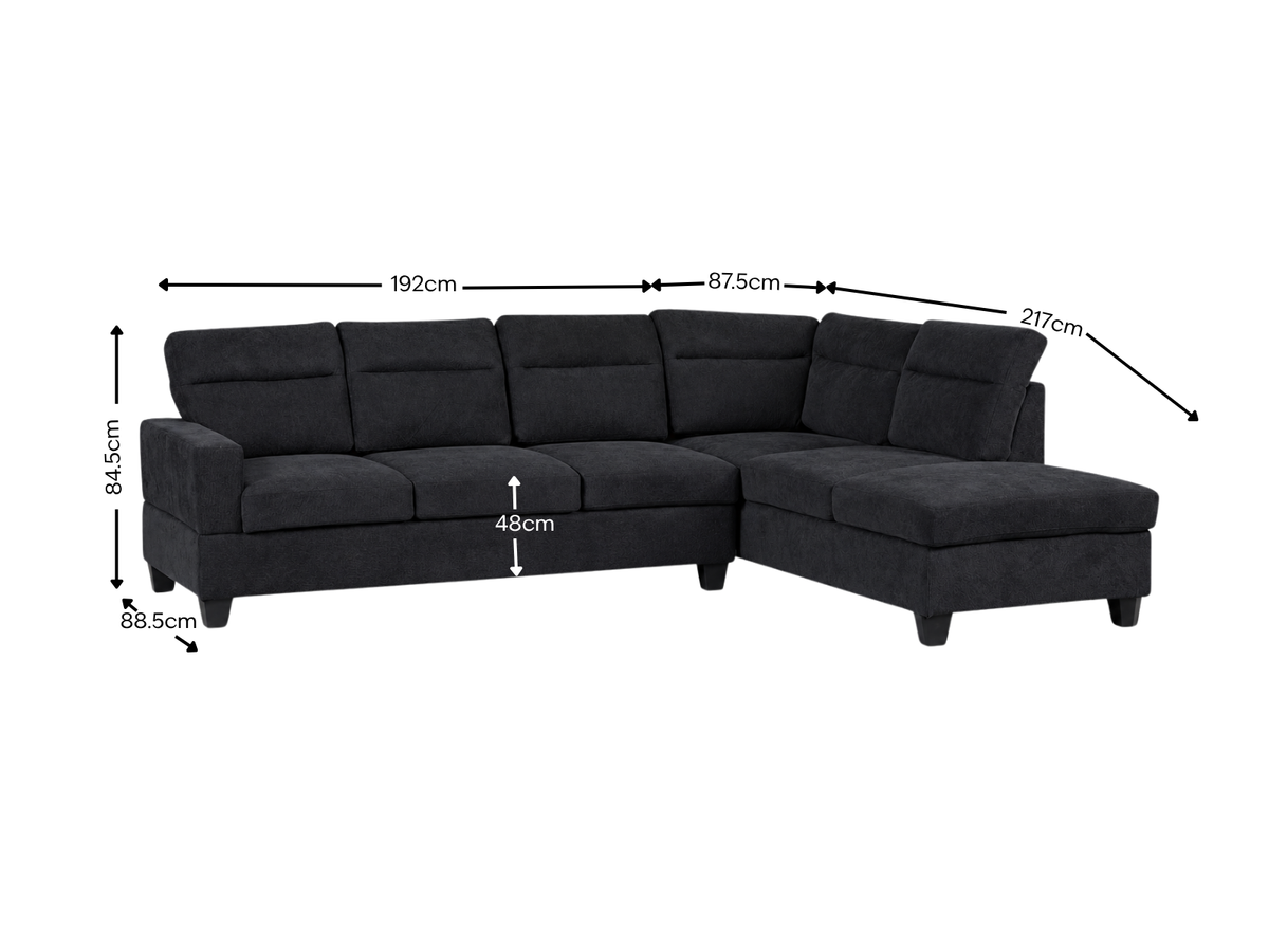 Delano Sectional Linen Sofa with Right Chaise - Black