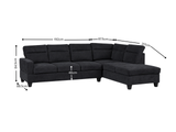 Delano Sectional Linen Sofa with Right Chaise - Black