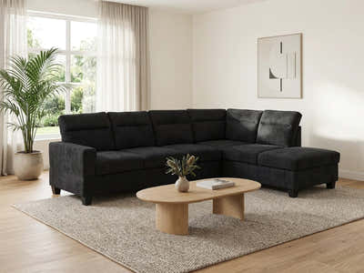 DS Delano Sectional Linen Sofa with Right Chaise - Black