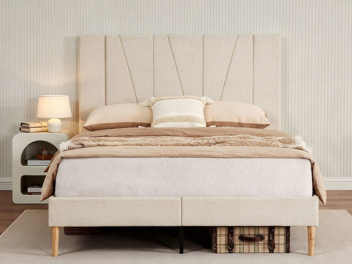 Jervis Linen Bed Frame Beige - Queen