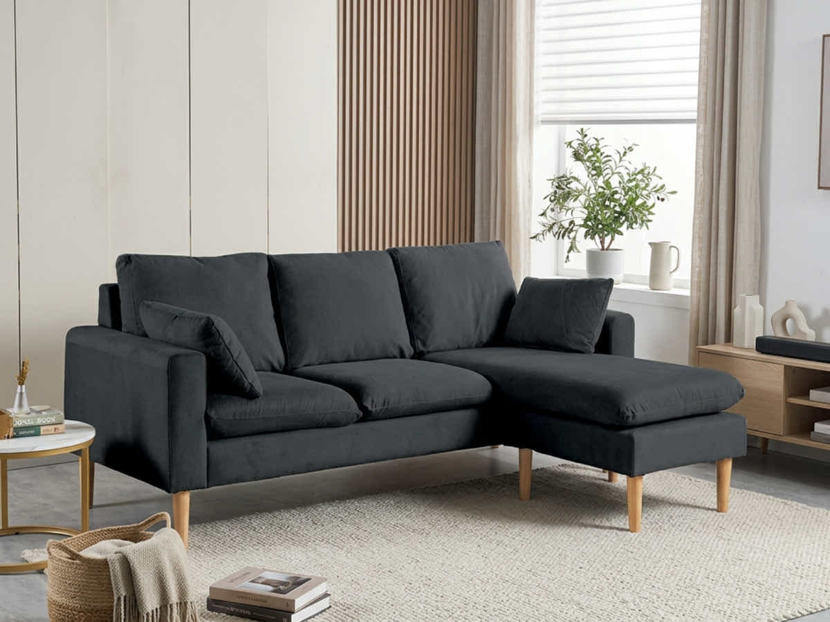 Darius Corner Sofa Linen - Black
