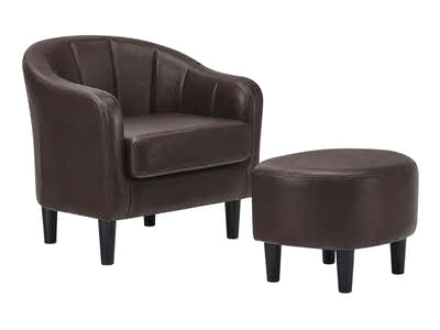 Daxton Tub Chair with Ottoman PU - Dark Brown