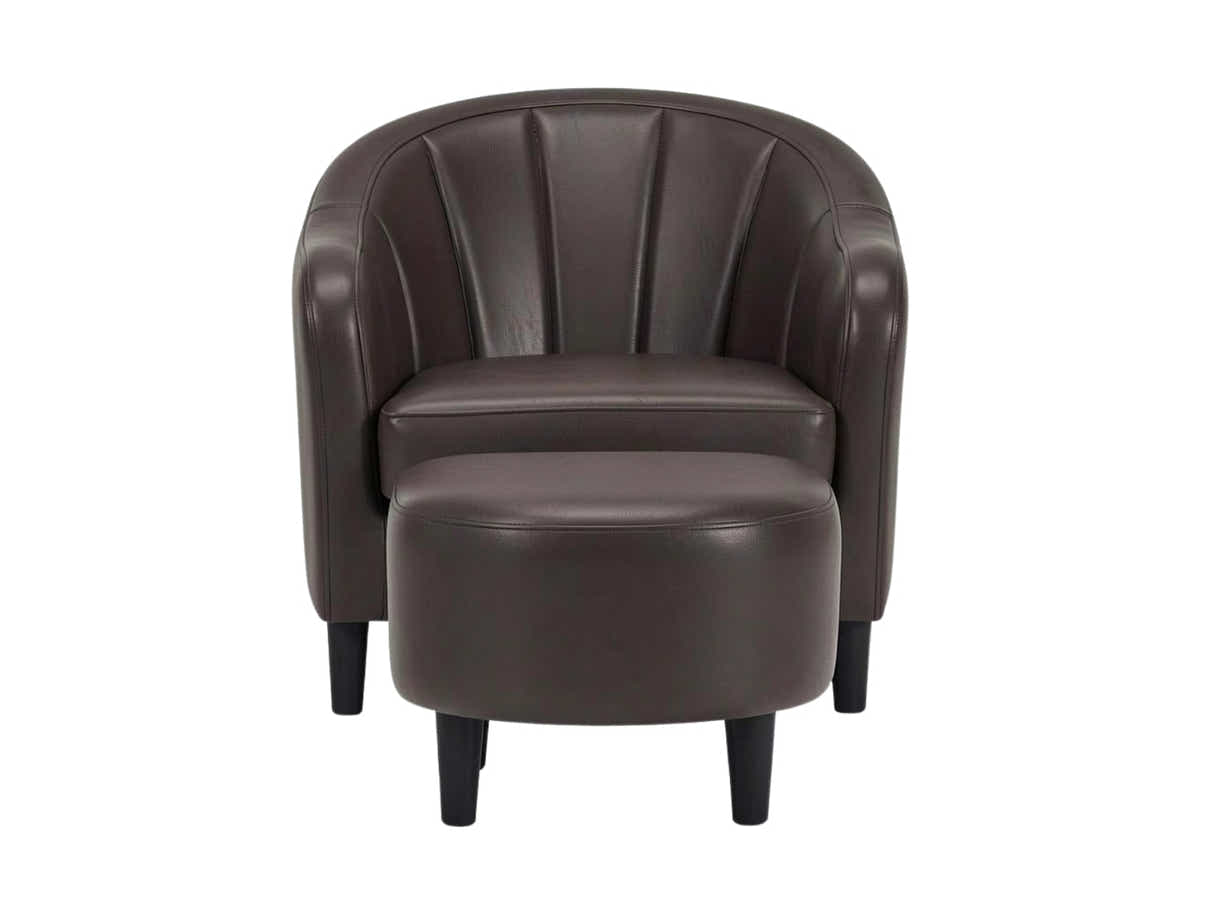 Daxton Tub Chair with Ottoman PU - Dark Brown