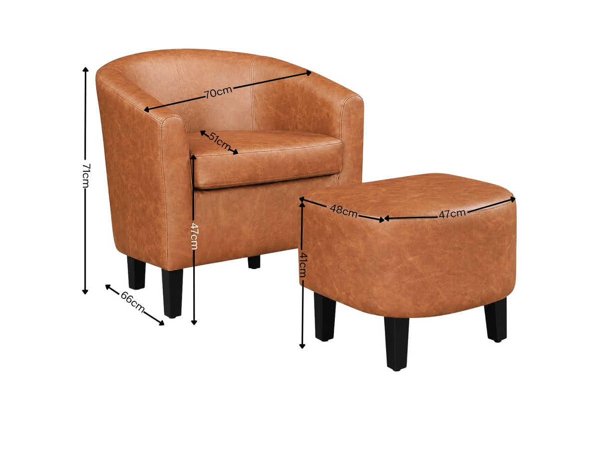 Oswin Tub Chair with Ottoman PU - Brown