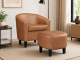 Oswin Tub Chair with Ottoman PU - Brown