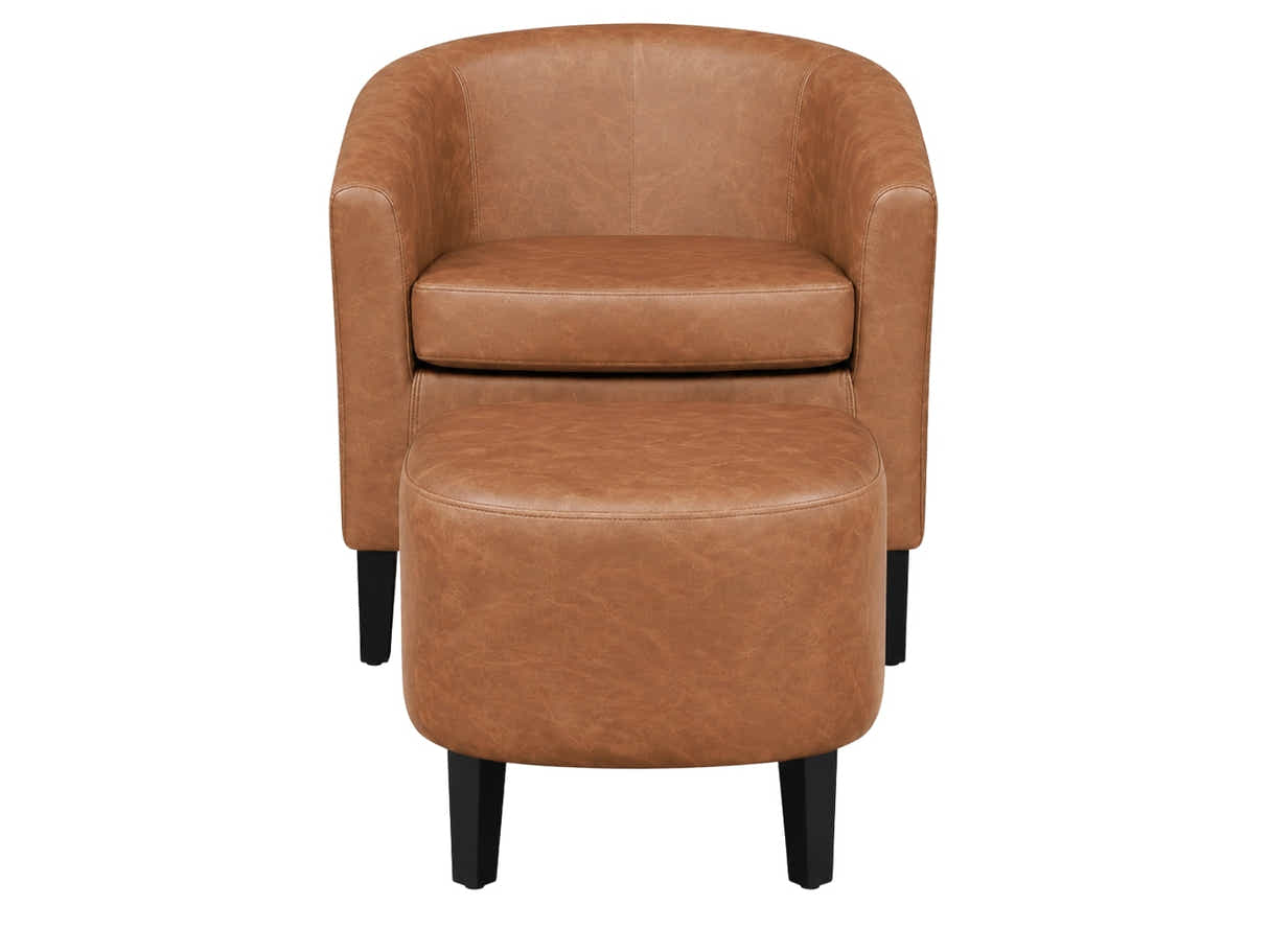 Oswin Tub Chair with Ottoman PU - Brown
